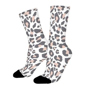 Blush & Gray Leopard Women Printed Crew Socks Funny Funky Socks Soft Polyester Novelty Gifts for Artists Men - 1 of 1