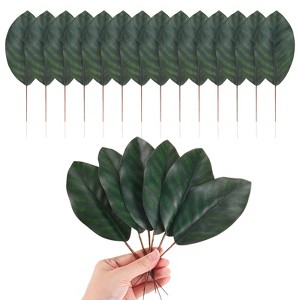 Unique Bargains Multipurpose Use Durable Writable Artificial Green Leaves with Stems 6.3x19.5cm - 1 of 4