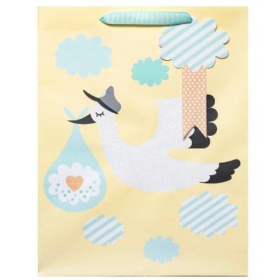 Medium Glitter Stork Baby Shower Gift Bag Yellow - Spritz™