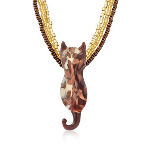 Ross-Simons Italian Brown and Gold Murano Glass Bead Cat Necklace With 18kt Gold Over Sterling - 1 of 3