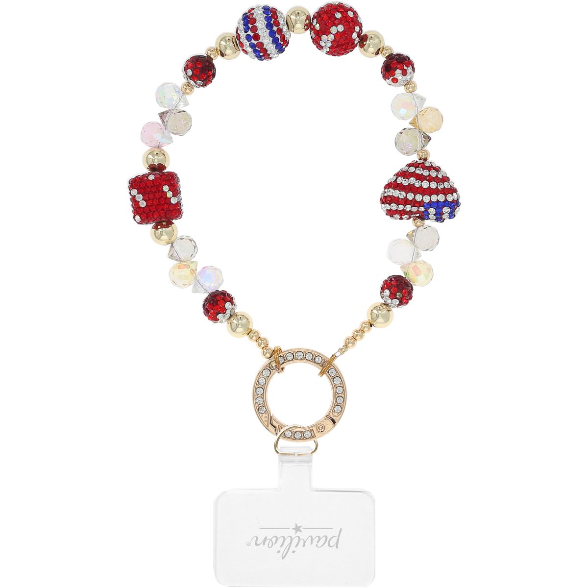 Pavilion Gift Company - America Crystal Wristlet - Beaded Hands-Free Gold Wrist Strap - Cell Phone Accessories