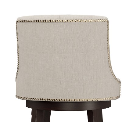 Halbrooke 30" Brown Wood Swivel Barstool with Cream Fabric