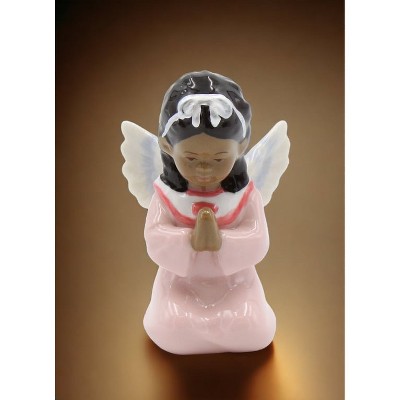 Ceramic Praying Angel Girl Figurine in Pink Dress