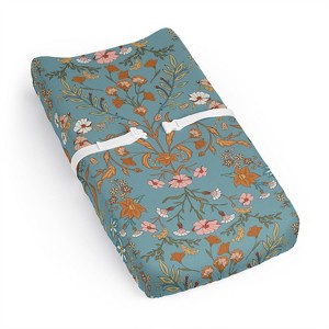 Sweet Jojo Designs Girl Changing Pad Sheet Boho Floral Wildflower Blue Orange and Pink - 1 of 4