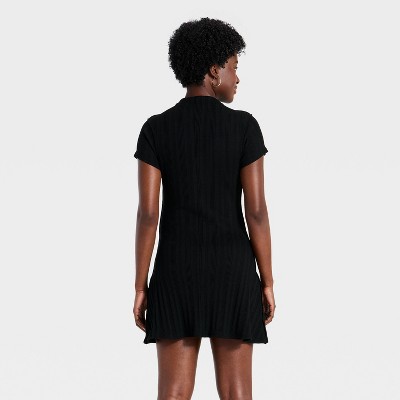 Женские платья Universal Thread Women's Short Sleeve Mock Knit Mini A-Line Dress - Universal Thread™ Black L — фото 2