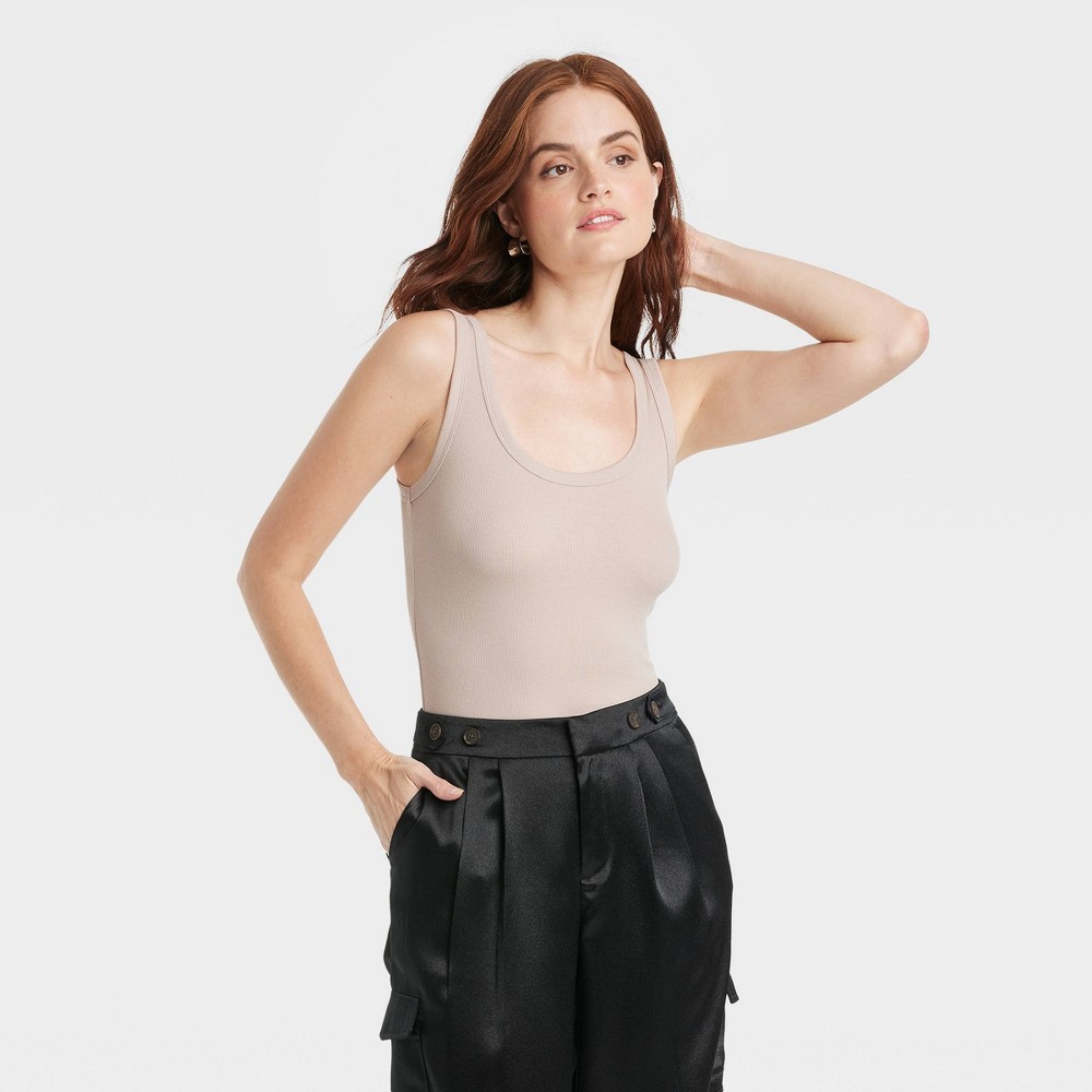 Women's Double-Scoop Bodysuit - A New Day™ Taupe XL: Slim Fit, Sleeveless, Adjustable Snap Crotch