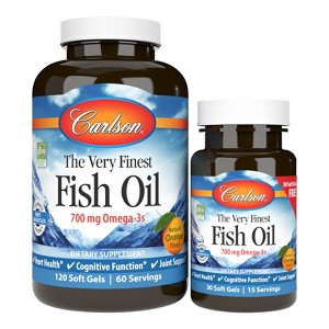 Carlson - The Very Finest Fish Oil, 700 mg Omega-3s, Norwegian, Wild Caught, Sustainably Sourced, Orange - 1 of 4