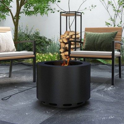 Black Steel Smokeless Wood Burning Fire Pit with Poker, 19"