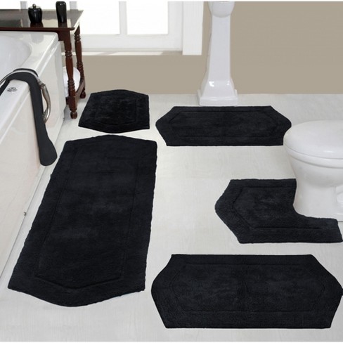 Set Of 5 Waterford Collection Black Cotton Tufted Bath Rug Set - Home ...