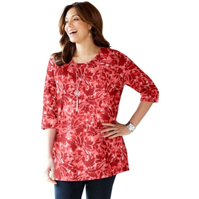 Catherines Women's Plus Size Petite Easy Fit 3/4-Sleeve Scoopneck Tunic