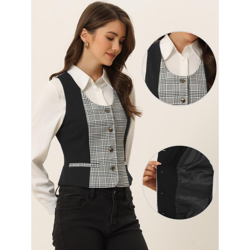 Allegra K Women's Vintage Plaid Button-Down Work Dressy Waistcoat Vests, 2 of 5