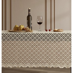 HLC.ME Alona Lace Fabric Table Cloth for Rectangle Tables, Wrinkle Resistant, Patterned Scalloped Tablecloth - 1 of 4