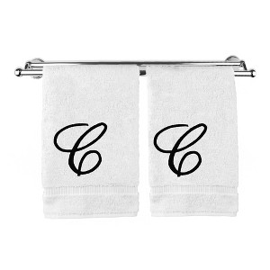 BC BARE COTTON Monogrammed Hand Towel, 100% Turkish Cotton - Set of 2 - White - Black Script - 1 of 1