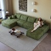 135 Inch Modern Plush Corduroy Fabric Cloud Sectional Sofa with 1 Ottoman Comfort Black U Shaped Sofa for Living Room - 2 of 4