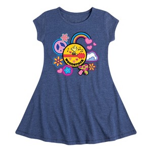 Girls' - Peanuts - Woodstock Peace And Love Flair Fit & Flair Cap Sleeve Dress - 1 of 4