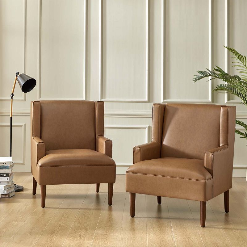 Set of 2 Jeremias Wooden Upholstered Vegan Leather Accent Chair with Built-in Sinuous Spring for Bedroom and Living Room| ARTFUL LIVING DESIGN, 2 of 11