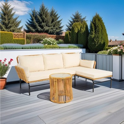 Bigget Steel 3-Piece Outdoor Patio Wicker Sectional Conversation Sets