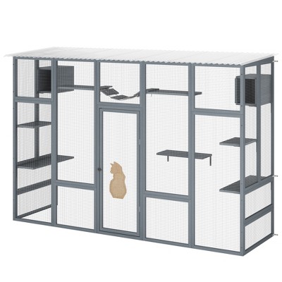 Window Cat Outdoor Cat Enclosure Large Cat House With 6 Platforms 2 Cozy Condos And 1 Bridge For Multiple Cats Pets Cat Scratching Board And Post