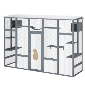 Window Cat Outdoor Cat Enclosure Large Cat House With 6 Platforms 2 Cozy Condos And 1 Bridge For Multiple Cats Pets Cat Scratching Board And Post - 1 of 4