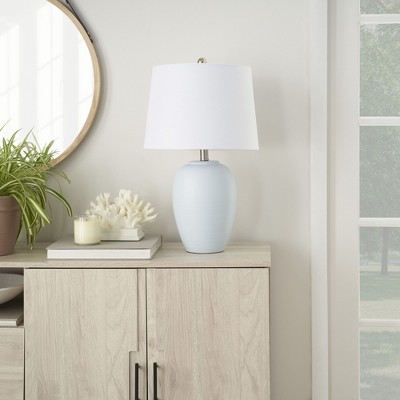 23" Light Blue Ceramic Urn Table Lamp with White Shade