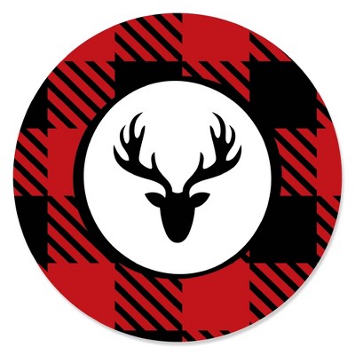 Big Dot of Happiness Prancing Plaid - Christmas and Holiday Buffalo Plaid Party Circle Sticker Labels - 24 Count