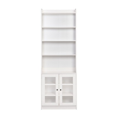 TiramisuBest 83.4" H Black Bookcase with LED Lighting, 2 Glass Doors & 1 Drawer, Modern Storage with Open Shelves for Living Room/Home Office/Bedroom