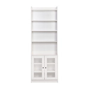 TiramisuBest 83.4" H Black Bookcase with LED Lighting, 2 Glass Doors & 1 Drawer, Modern Storage with Open Shelves for Living Room/Home Office/Bedroom - 1 of 4