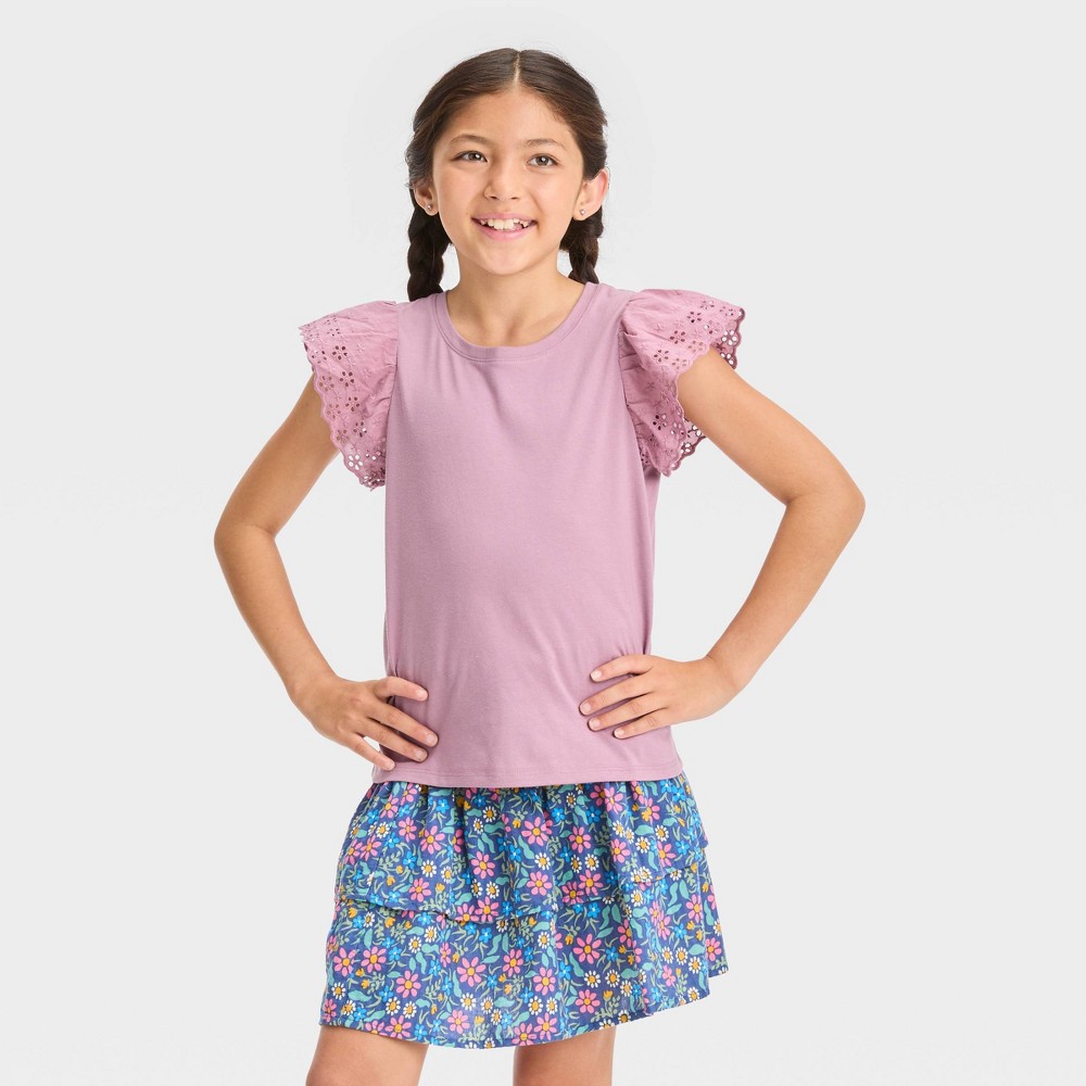 Girls' Short Sleeve Eyelet T-Shirt - Cat & Jack™ Light Purple XS