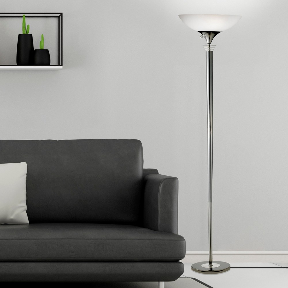 Photos - Floodlight / Street Light Adesso Metropolis Floor Lamp Black - : Contemporary Double Socket 300W, ETL Listed, Glass Shade 