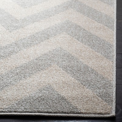 Light Gray and Beige Chevron Pattern Runner Rug