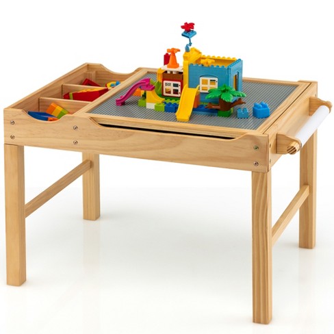 Costway Kids Art Table & Chairs Set Wooden Drawing Desk with