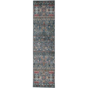 HomeStock Washable Grant Teal/Ivory 2x8, Traditional, Machine Woven with Printed Designs - 1 of 4