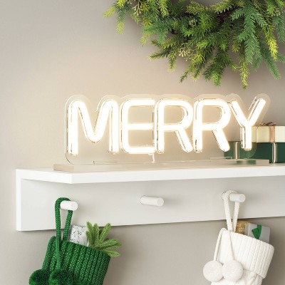 12.8"x3.75" Christmas Merry Neon Acrylic Stand USB Powered - Wondershop™