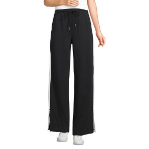 Lands' End Women's Knit High Rise Relaxed Straight Leg Side Stripe Pants - 1 of 4