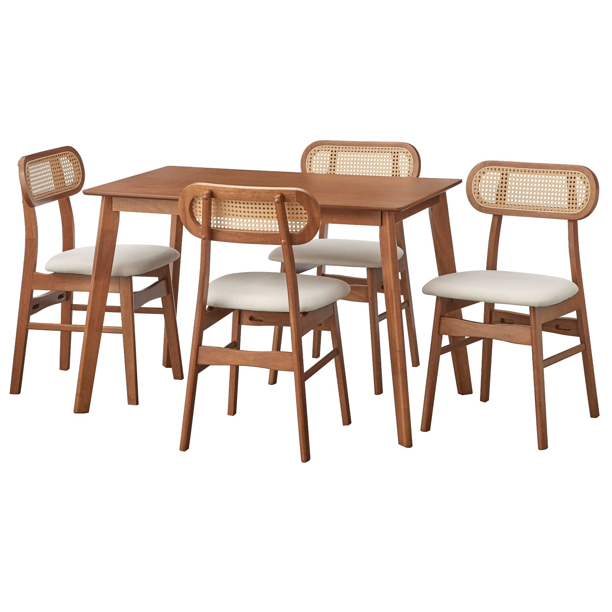 Buylateral 5pc Rika Mid Century Modern Faux Cane Dining Set Walnut