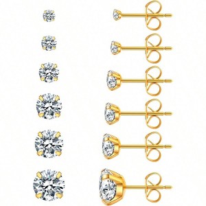 6 Pairs Stud Earrings, Hypoallergenic, 3 - 8mm, Stainless Steel Low Allergy Suitable for Women - 1 of 4