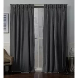 Set of 2 (96"x54") Velvet Heavyweight Pinch Pleat Top Curtain Panel Light Gray - Exclusive Home