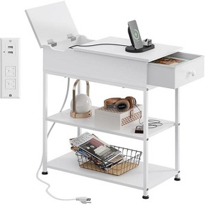 Side Table with 2 USB Ports and 2 Outlets, Flip Top End Table with Drawer and Storage Shelves, End Stand with Charging Station - 1 of 4