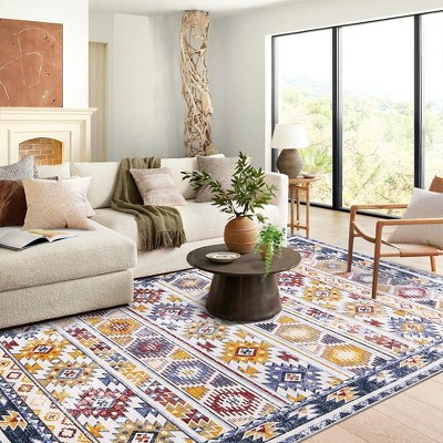 Washable Rug Boho Distressed Rug Stain Resistant Moroccan Accent Carpet