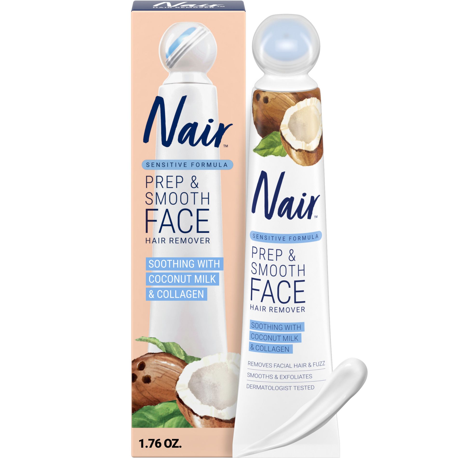 Nair Prep & Smooth Facial Hair Removal Cream for Women Sensitive - 1.76 oz: For All Hair Types, Includes Applicator
