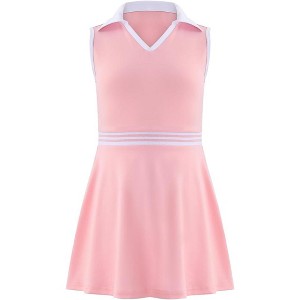 Youth Girls Golf Polo Tennis Dress with Shorts Outfits Kids Tennis Active Sports Dress Set Activewear - 1 of 4