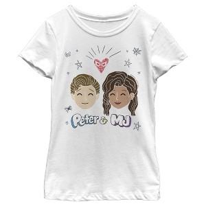 Girl's Marvel Spider-Man: Far From Home Peter & MJ Cartoon Portrait T-Shirt - 1 of 4