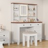 42'' Large Makeup Vanity Set, Farmhouse Vanity Desk with Lighted Mirror, Clear Glass Tabletop & Stool, Wood Dressing Table for Bedroom - 4 of 4