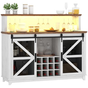 55" Coffee Bar Cabinet with Lights, Farmhouse Wine Cabinet with Wine and Glass Racks for Kitchen, Dining Room - 1 of 4