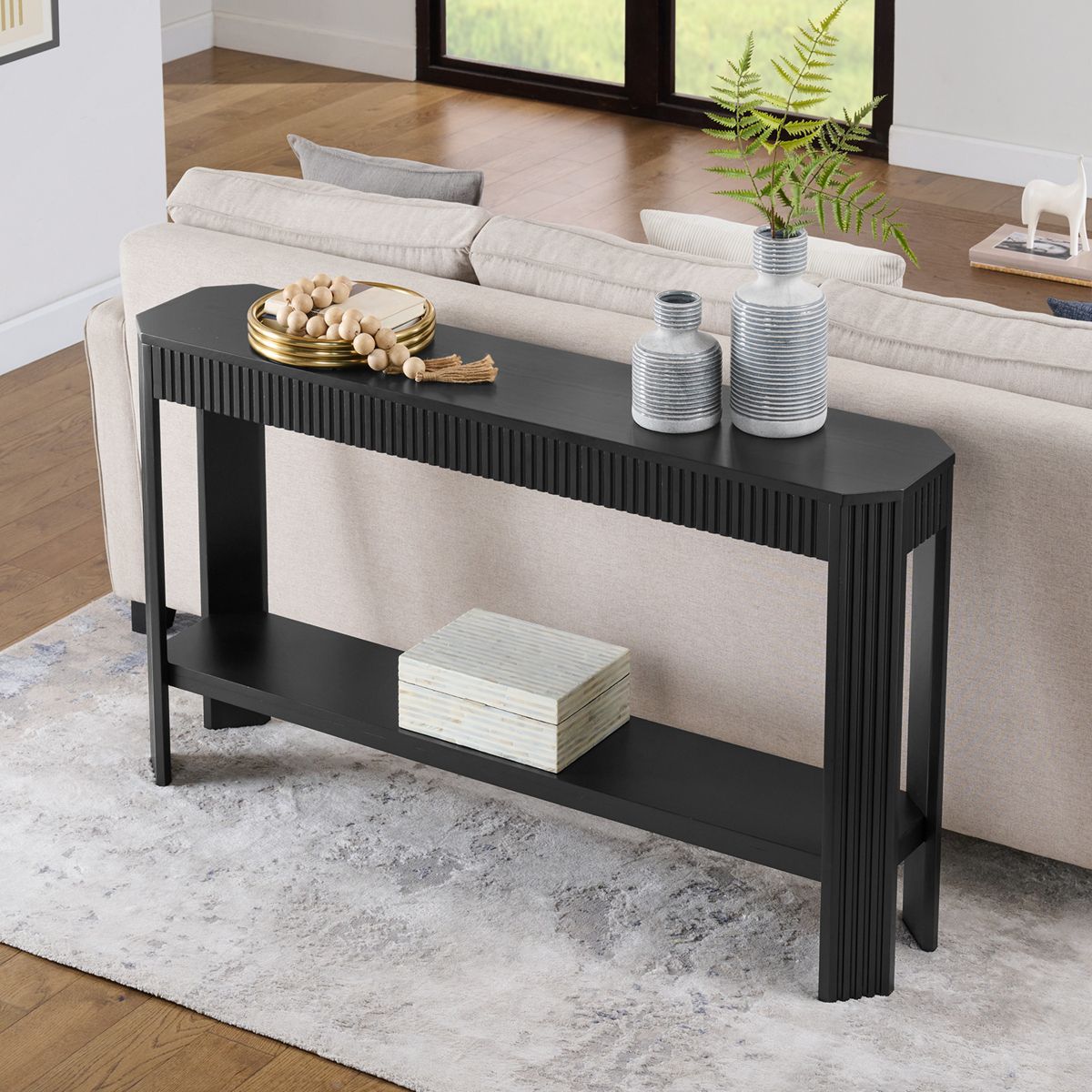 Fluted Solid Wood Console Table 56 Inch - thumbnail 7