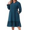 Agnes Orinda Women's Plus Size Flowy Tiered Layered V Neck Ruffle Long Sleeve Casual A Line Midi Dress with Pocket - 2 of 4
