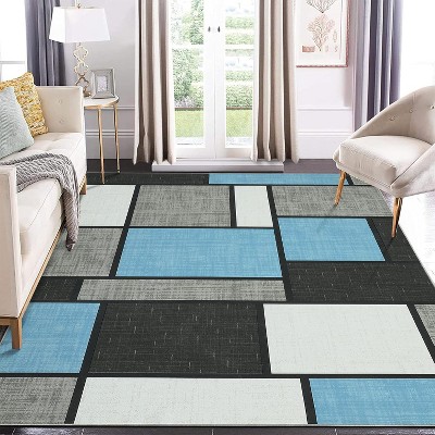Machine Washable Area Rug Modern Geometric Low Pile Non Slip Non Shedding Indoor Carpet for Living Room Bedroom Office