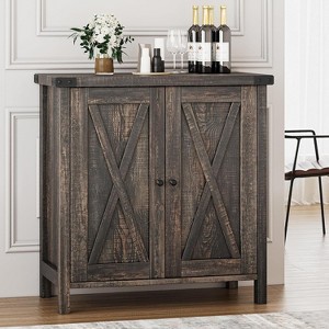 Farmhouse Sideboard Buffet Cabinet, Small Storage Cabinet with 2 Doors and Adjustable Shelves - 1 of 4