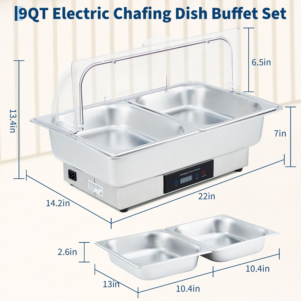 Garvee Electric Chafing Dish 9QT Stainless Steel Food Warmer with Temp Control for Buffet Parties Catering Weddings Double Compartment - thumbnail 2