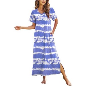 Ekouaer Women's Full Length Short Sleeve Nightgown - 1 of 4